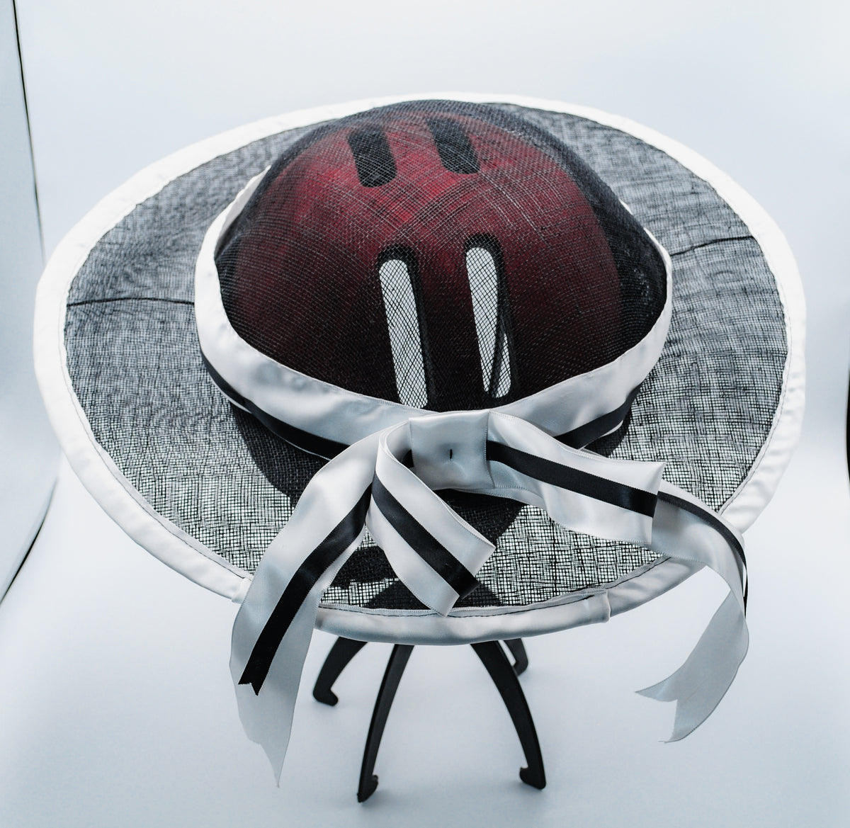 Black Sinamay Sun Bonnet Bike Helmet Hat with White and Black Bow – Hats by Colleen