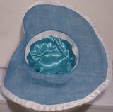 Blue Sinamay Hat with Beaded Sea Turtle Charm and White Trim