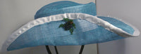 Blue Sinamay Hat with Beaded Sea Turtle Charm and White Trim