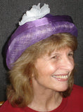 Purple Sinamay Bowler Hat with White Flower