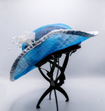 Blue Sinamay Musketeer-Style Bike Helmet Hat with White Trim