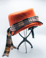 Rust Color Wool Felt Riding Bike Helmet Hat with Wool Tartan Tie