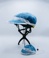 Blue Sinamay Baseball Cap-Style Bike Helmet Hat with White Ribbon Trim