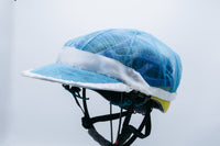 Blue Sinamay Baseball Cap-Style Bike Helmet Hat with White Ribbon Trim