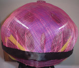 Hot Pink Sinamay Baseball Cap-Style Bike Helmet Hat with Black Trim