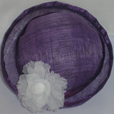 Purple Sinamay Bowler Hat with White Flower