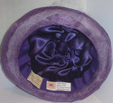 Purple Sinamay Bowler Hat with White Flower