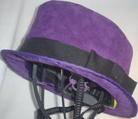 Purple Leather Top Hat Bike Helmet Hat with black trim.