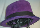 Purple Leather Top Hat Bike Helmet Hat with black trim.