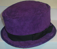 Purple Leather Top Hat Bike Helmet Hat with black trim.