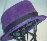 Purple Leather Top Hat Bike Helmet Hat with black trim.